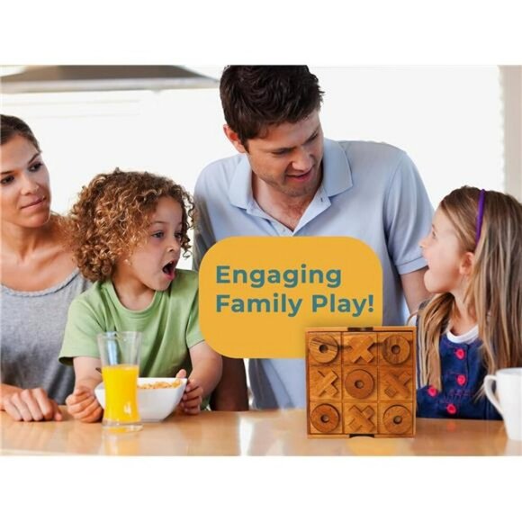 Wooden Tic Tac Toe Game Coffee Table Decor Classic Board Game for Adults Kids - Picture 3 of 7
